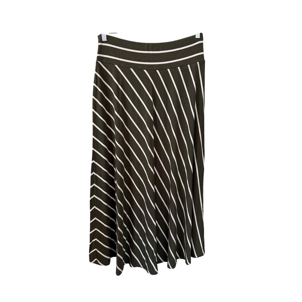 Christopher & Banks Maxi Skirt Olive Green White‎ Striped Bohemian Flowy